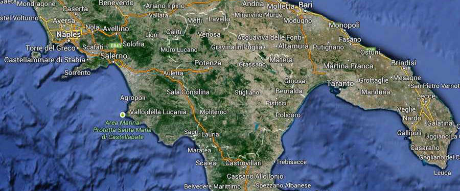 Calabria South Italy Map (Kindly in use by GoogleMaps)