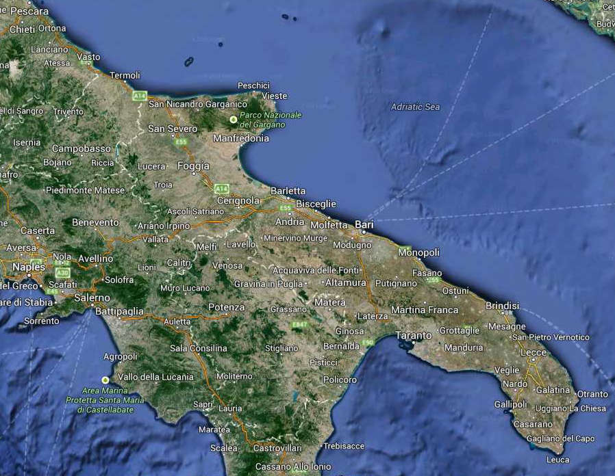 Calabria South Italy Map (Kindly in use by GoogleMaps)
