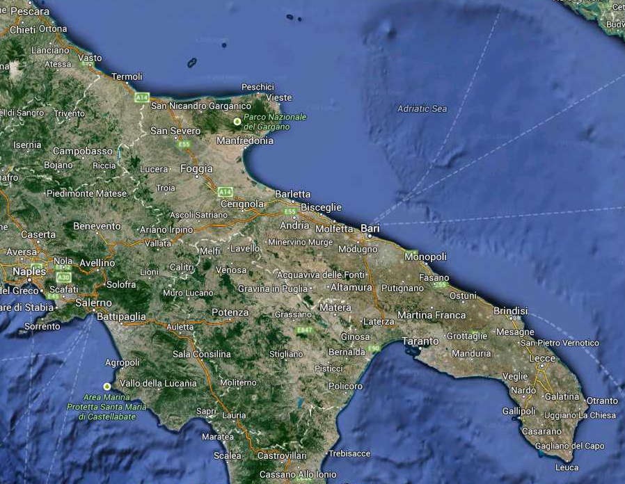 Calabria South Italy Map (Kindly in use by GoogleMaps)